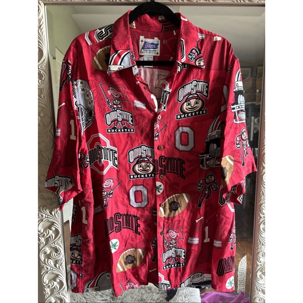 Reyn Spooner men’s Hawaiian Ohio state university shirt all over print LG summer